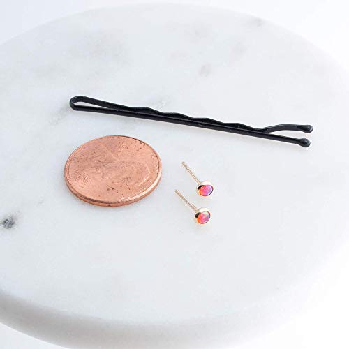 Fire Opal 3Mm Tiny Stone In 14K Gold Filled Bezel Set Stud Handmade Earrings (Fire Opal | 3Mm Gf) #TOP6