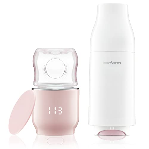 Image of Befano Travel Bottle Warmer with Formula Dispenser, Leak-Proof Portable Bottle Warmer for Breastmilk and Formula. On The Go Baby Milk Warmer Set, Precise Instant Temperature Display, BPA Free - Pink