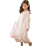 [Kanu Surf] 女の子 パジャマ ワンピース ネグリジェ ガールズ 長袖 プリンセス パジャマ 子供服 ルームウェア チュール ナイトウェア ナイトドレス ゆったり 可愛い 部屋着 寝巻き 寝間着 洋服 キッズパジャマ ジュニア 春夏秋 (ピンク,160)