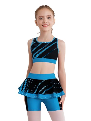 Kids Girls Sports Set Sleeveless Cross Back Crop Top & Athletic Skirt Shorts for Gymnastics Yoga