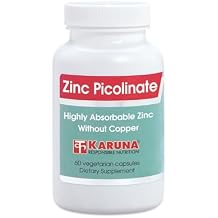 Karuna Zinc Picolinate 25mg 60 Vegetarian Capsules | Highly absorbable Form of zinc, Essential for maintaining Various Health Functions | Immune System Support | Tissue Repair | Clear Skin