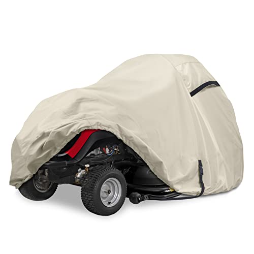 Porch Shield Heavy Duty 600D Polyester Lawn Tractor Cover, Water-Resistant Universal Riding Lawn Mower Cover (Up to 54 inches Decks, Light Tan)