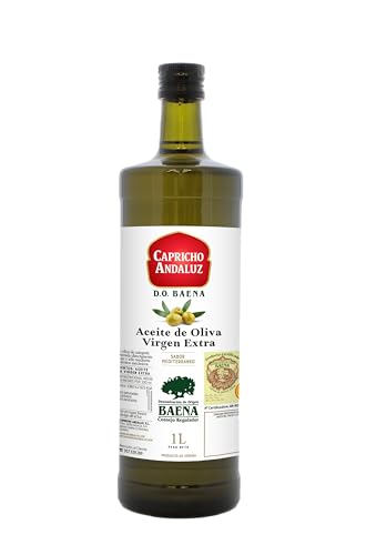 CAPRICHO ANDALUZ Aceite de Oliva Virgen Extra Denominación de Origen Baena Vidrio 1 L- Sabor con Ligeros toques de Amargo y Picante, Calidad Certificada Ideal para Cocinar y Aderezar.