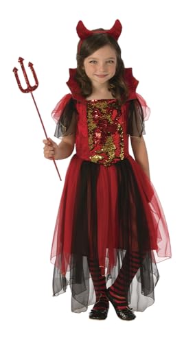 Rubies Disfarce bruxa diablesa para menina, vestido de bruxa diablesa com detalhes brilhantes e diadema com cornos de Halloween, carnaval, aniversário e Natal