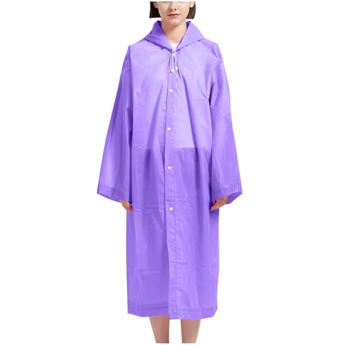 Men/Women Hood Long Raincoat Button Jacket Long Sleeve Outdoor Hiking Windbreaker Rain Coat Windproof Raincoat
