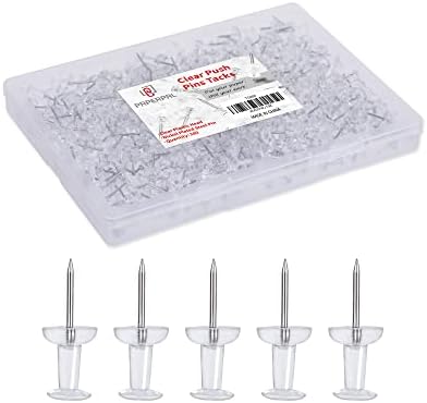PAPERPAL 280 Clear Push Pins for Cork Board, Clear Thumb Tacks for Wall Hangings, Pushpins for Office School & Personal Use, Standard Size Push Pin Tacks (Clear, Plastic Head)