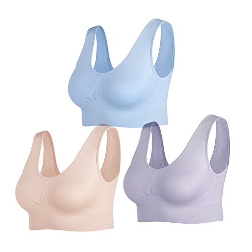 Image of JEMINAY Women's Wireless Sleep Bras Unpadded Seamless Comfort Bras Throw-on Wirefree Bralettes 3 Pack