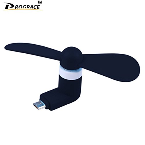 PROGRACE Mini Micro USB Fan by Smartphone-fan Portable USB 8 Pin Fan for Android Portable Mobile Dock Fan Lightning, Samsung 7, 6, 5, 4, 3, Note, LG G3 G4 (Black)