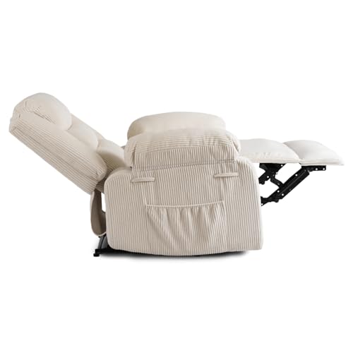 MEBEL ELITE Relaxsessel mit Liegefunktion - Fernsehsessel Beige mit 3 Sitzpositionen - Cord Sessel Wohnzimmer mit Seitentasche für Zubehör - Lesesessel Bequem Leicht zu Reinigen – Bild 6