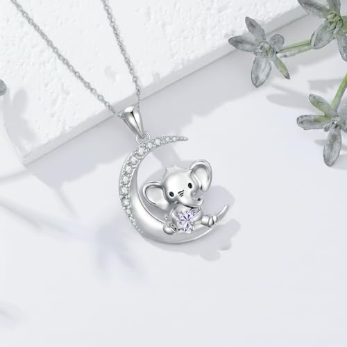 Image of PROESS Animal Birthstone Necklace 925 Sterling Silver Otter /Axolotl /Hippo /Elephant /Dachshund /Monkey /Red Panda Pendant Necklace Animal Birthstone Jewelry Gifts for Women
