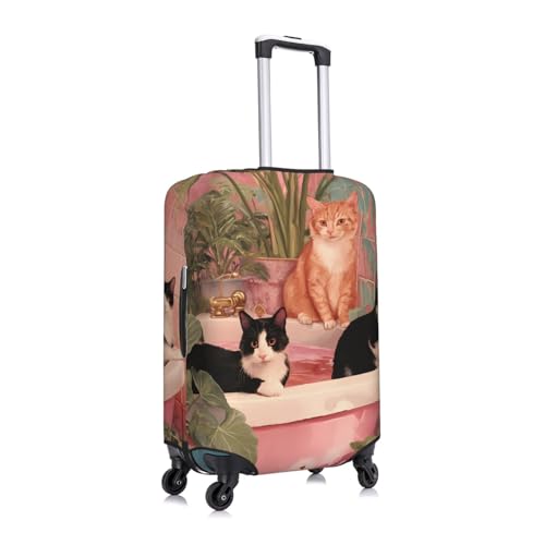 Bathing Cat Elastic Travel Luggage Cover, Washable Spandex Suitcase Protector, Anti-Scratch Fits 18-32 Inch3