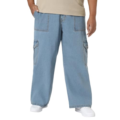 Image of Urbano Plus Men Mid Rise Loose Baggy Fit Cargo Jeans with 6 Pockets Non-Stretchable