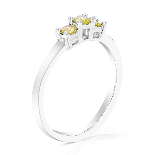 1/3 cttw 3 Stone Round Yellow Diamond Engagement Ring .925 Sterling Silver Prong Set3