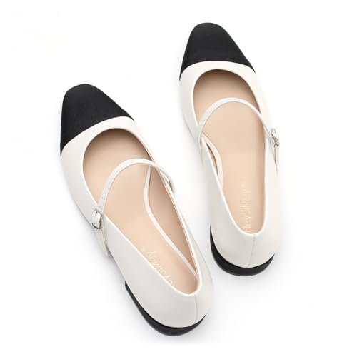 Image of Women's Comfortable Leather Mary Jane Flats Walking Shoes Cute Business Casual Dress Work Shoes