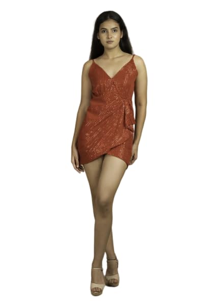WOMENUEWomens Polyester Effortless Glamour Premium Sequin Draped Slip Dress (Size:- X-Small)