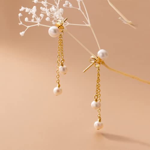 Perles d'eau douce et chaîne à pampilles sur boucles d'oreilles en argent 925