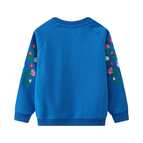 Dioshark Sudaderas Niñas Azul Flores Patrón Suéter Algodón Bordado Camiseta con Manga Larga Sin Capucha Cuello Redondo Jersey Otoño Invierno Año Nuevo Jerséis para Niña 4-5 Años