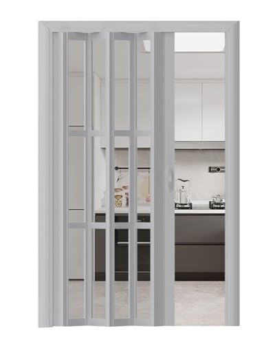 Puerta de acordeón magnética plisada, puertas plegables de PVC para sala de estar, armario, baño, personalizable, gris/blanco/negro