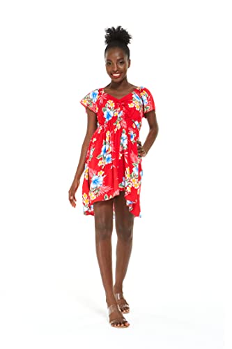 Image of Matchable Family Hawaiian Luau Men Women Girl Boy Clothes in Hibiscus Red