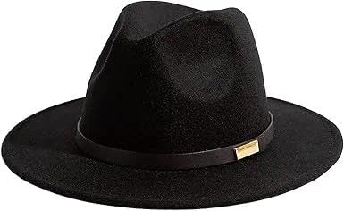 Mecus Men's Fedora Hat with Wide Brim, Classic Vintage Style and Adjustable Strap for All Seasons, Soft Wool Felt Material Black