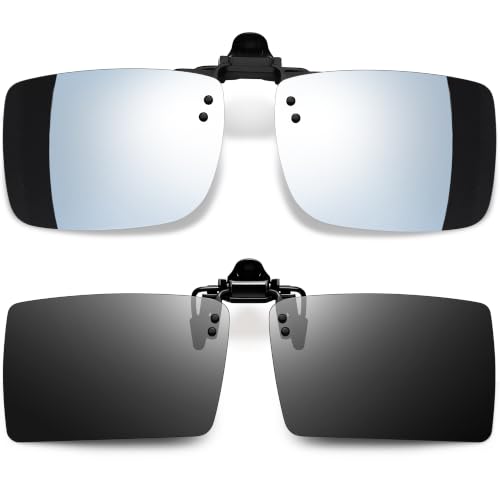 Image of Joopin 2 Pack Rectangle Clip on Flip up Sunglasses Polarized UV Protection | 2 Pcs, TAC lens, Metal Clips, Rubber Bars, Women, Men, rectangular, Frameless, Clamped onto the glasses, Driving, Fishing