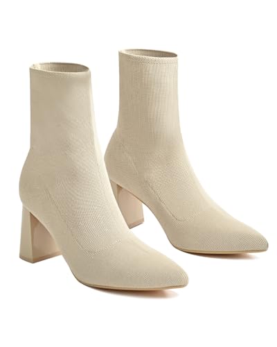 Knit Ankle Boots for Women Chunky Block Heel Chelsea Boot Stretchy Breathable Knit Sock Booties for Fall Slip On Comfortable Winter Bootie 2024 Trendy 5