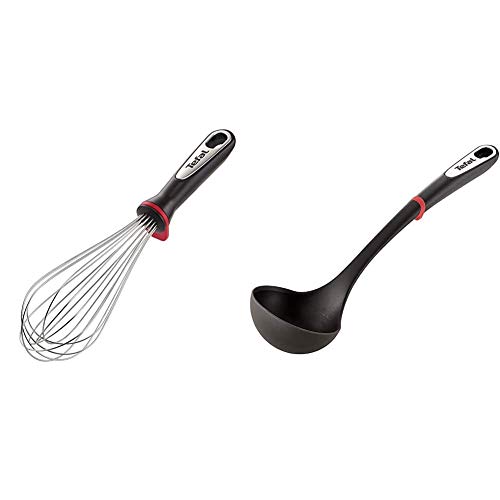 Tefal Ingenio INOX Fouet Acier Inoxydable 35,15 x 9,2 x 7 cm K1181714 & K2060114 Ingenio Louche ustensile de Cuisine Noir résistant sans bisphénol avec Insert Silicone...