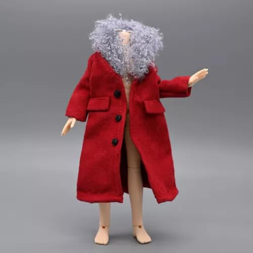 1/12 Scale Female Clothes Red Fur Collar Trench Coat Clothing Model for 6-inches Action Figure Body, Fashion Stylish Windbreaker Jacket 6