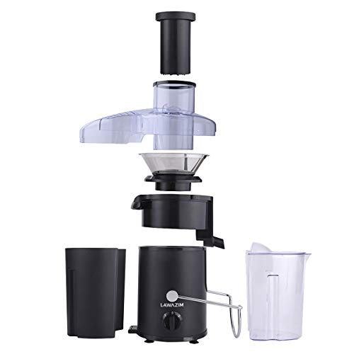 Lawazim Fruit Power Juicer Machine 500W Wide Feed Tupe Juice Extractor for Whole Fruit and Vegetable, Stainless Steel Finish, Dual Speed - Black