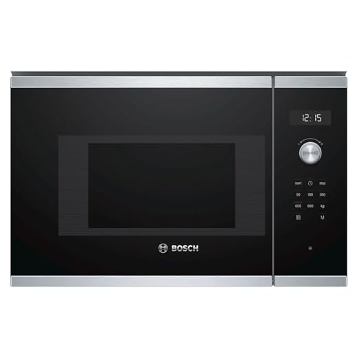 Bosch BFL524MS0 Serie 6 Einbau-Mikrowelle / 900 W / 20 / Drehteller 25,5 cm / Türanschlag Links / 7 voreingestellte Automatikprogramme / Elektronische Türöffnung / Edelstahl