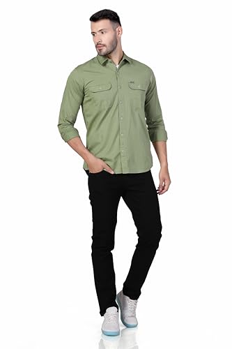 Image of Men's Cotton Twill Utility Shirt | Full Sleeve Button-Down Casual Shirt | Dual Chest Pockets | Comfortable Regular Fit | Everyday Wear