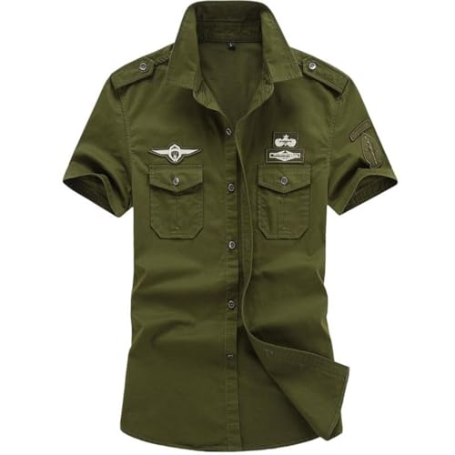 Chemise de travail homme style militaire manches courtes coton