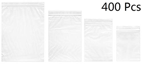 Small Plastic Bags,400pcs Ziplock Bags 4 Assorted Sizes 2x2 2x3 3x4 3.9x5.2 inch