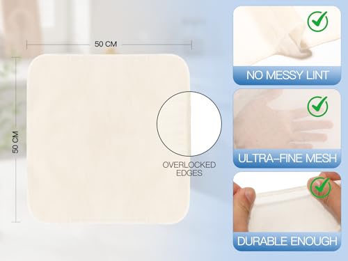 eFond Passiertuch Käsetuch Mulltuch - 4 Stück, 50x50cm Quadrate mit Overlock-Saum - Grade 100 Ultrafeinmaschig zum Abseihen von Butter, Nussmilch, Joghurt - Cheesecloth, Seihtuch für Kochen und Braten 2