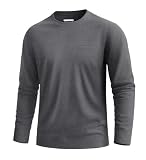 [KEFITEVD] カットソー メンズ 長袖 ポケットtシャツ 無地 綿100 春服 ロングスリーブ 大きいサイズ トップス 薄手 トレーニングウェア 通気 ドライ 丸首 タグなし 杢ダークグレー XL