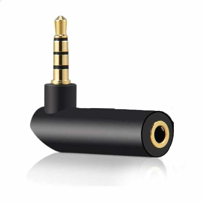 Adaptador Audio Jack 3.5 mm ángulo acodado 90º de 4 Pin, Adaptador Auriculares Jack 3.5 mm, Adaptador de Audio en ángulo Recto, Apto para Altavoces, Auriculares, Móvil, Tablet, MP3, Negro