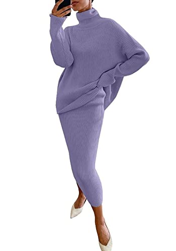 Image of chouyatou Women's Chunky 2 Piece Outfits Turtleneck Knit Sweater and Maxi Bodycon Skirt Sets