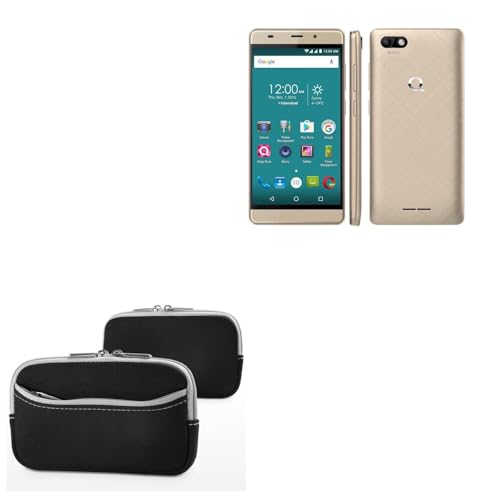 BoxWave Case Compatible with QMobile M350 Pro - SoftSuit with Pocket, Soft Pouch Neoprene Cover Sleeve Zipper Pocket - Jet Black with Grey Trim