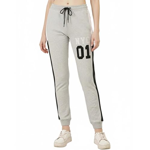 Image of Women's Slim Fit Printed Joggers | 100% Cotton French Terry | Mid-Rise Ankle Length | Yoga, Travel & Casual Wear