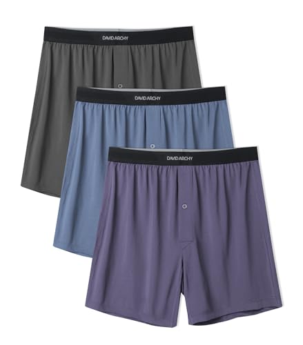 DAVID ARCHY Mens Boxer Shorts Underwear Quick Dry Breathable Mens Boxers Moisture Wicking Boxers for Men 3 Pack(M,Moonlight Blue/Dark Gray/Gray Violet)