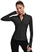 Rapbin Athletic Jacket Cropped Slim Fitted Yoga Golf Tops Running Gym Track Athletic Jacket with Thumb Holes (Black L)