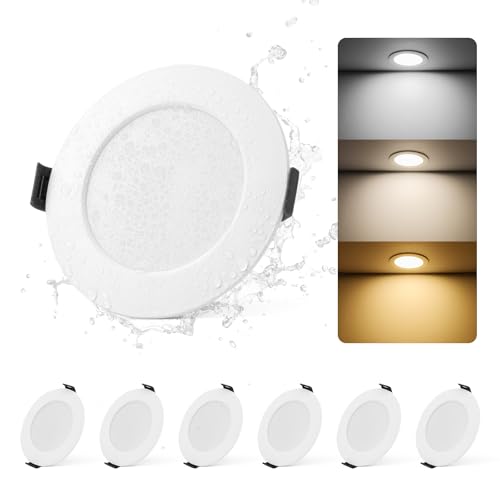 Yafido 6x Downlight Led Empotrable Redondo 5W 400LM, 3000K/4000K/6000K Foco Empotrable LED de Techo Extraplana, 75-90mm IP44 Focos LED Interior Techo