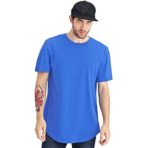 Bertte Mens Hipster Hip Hop Basic Elong Longline Short Sleeve T-Shirt (Small, 10 Short Sleeve- Royal) Cover