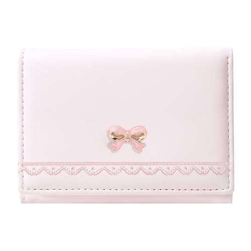 Trendlooks Coquette Pink Bow Small Wallet with 7 Credit Card Slots 1 ID Window for Women Girls