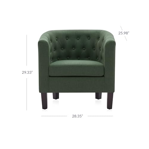 Image of BELLEZE Green Accent Chairs for Living Room, Set of 2 Elegant Arm Chairs, Upholstered Tufted Barrel Chairs Club Chairs for Bedroom with Sturdy Legs and Linen Fabric - Berlinda (Green)