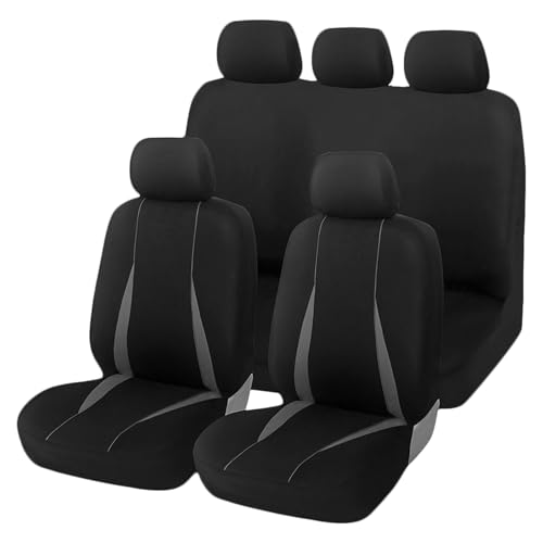 LOLIPPYY Full Coverage Car Seat Covers for Five Seats Grey Polyester Fabric Interior Protection with Headrest and Lumbar Support Compatible with Standard Cars Trucks Suvs