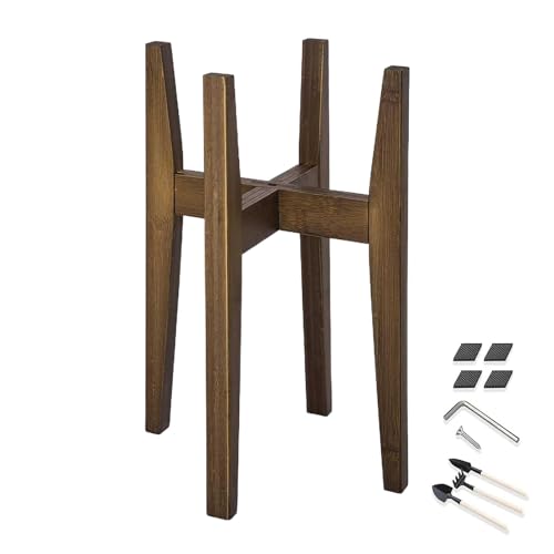 CENMOO Versatile Plant Stand, Bamboo, Adjustable 10.5-14.5in, Waterproof Natural Walnut Paint, Indoor-Outdoor Use
