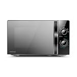 TOSHIBA Black Mirror Front Microwave 20 Liter 700W Manual Control, Compact with 5 Power Levels, Automatic Defrost, Perfect for 9'' Pizza, Clock and Timer, Easy Clean, MW2-MM20PF(MB)