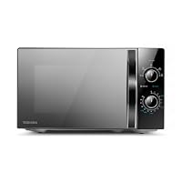 TOSHIBA Black Mirror Front Microwave 20 Liter 700W Manual Control, Compact with 5 Power Levels, Automatic Defrost, Perfect for 9 Pizza, Clock and Timer, Easy Clean, MW2-MM20PF(MB)