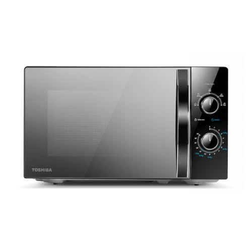 Image of TOSHIBA Black Mirror Front Microwave 20 Liter 700W Manual Control, Compact with 5 Power Levels, Automatic Defrost, Perfect for 9'' Pizza, Clock and Timer, Easy Clean, MW2-MM20PF(MB)